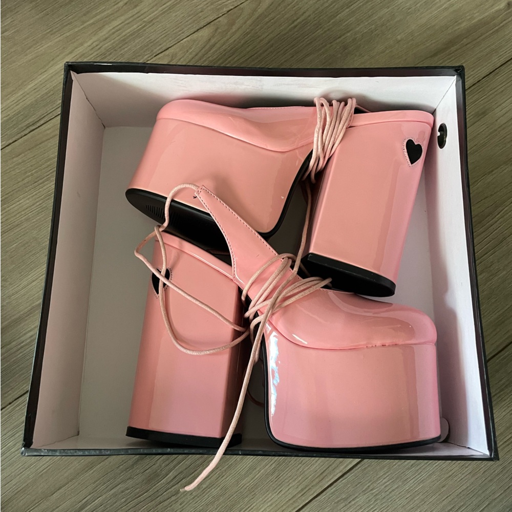 Lamoda Pink Heart Strappy Platform Heels